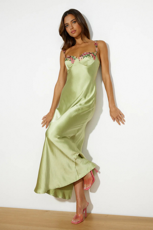 French Countryside Satin Maxi Dress
