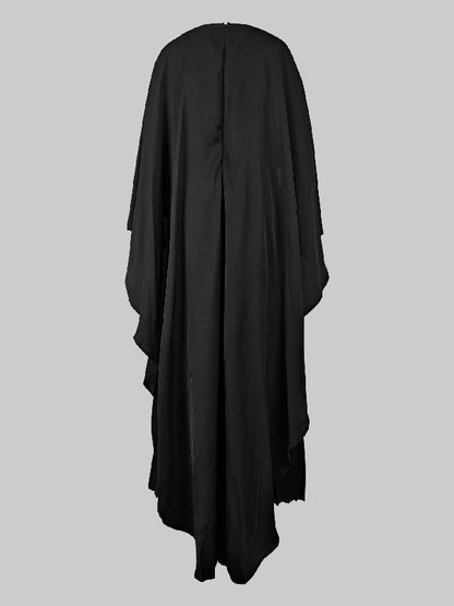 Cape High-Low Pleated Solid Color Split-Joint Round-Neck Evening Dresses Maxi Dresses