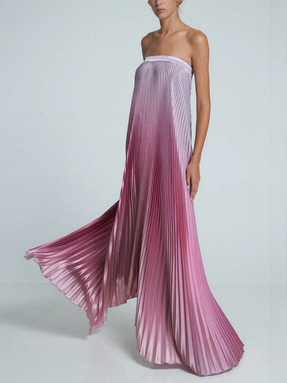 A-Line Loose Elasticity Gradient Pleated Tube Evening Dresses Maxi Dresses