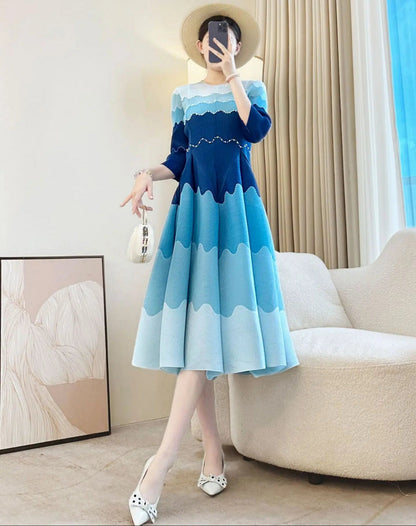Wave Pleated Midi Dress