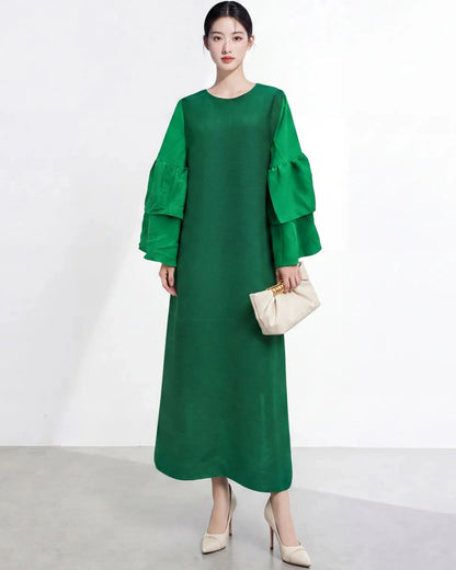 Luxury Ruffle Sleeve Plisse Dress