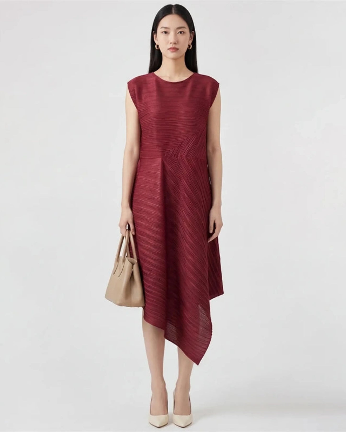 Architectural Pleated Midi Dress
