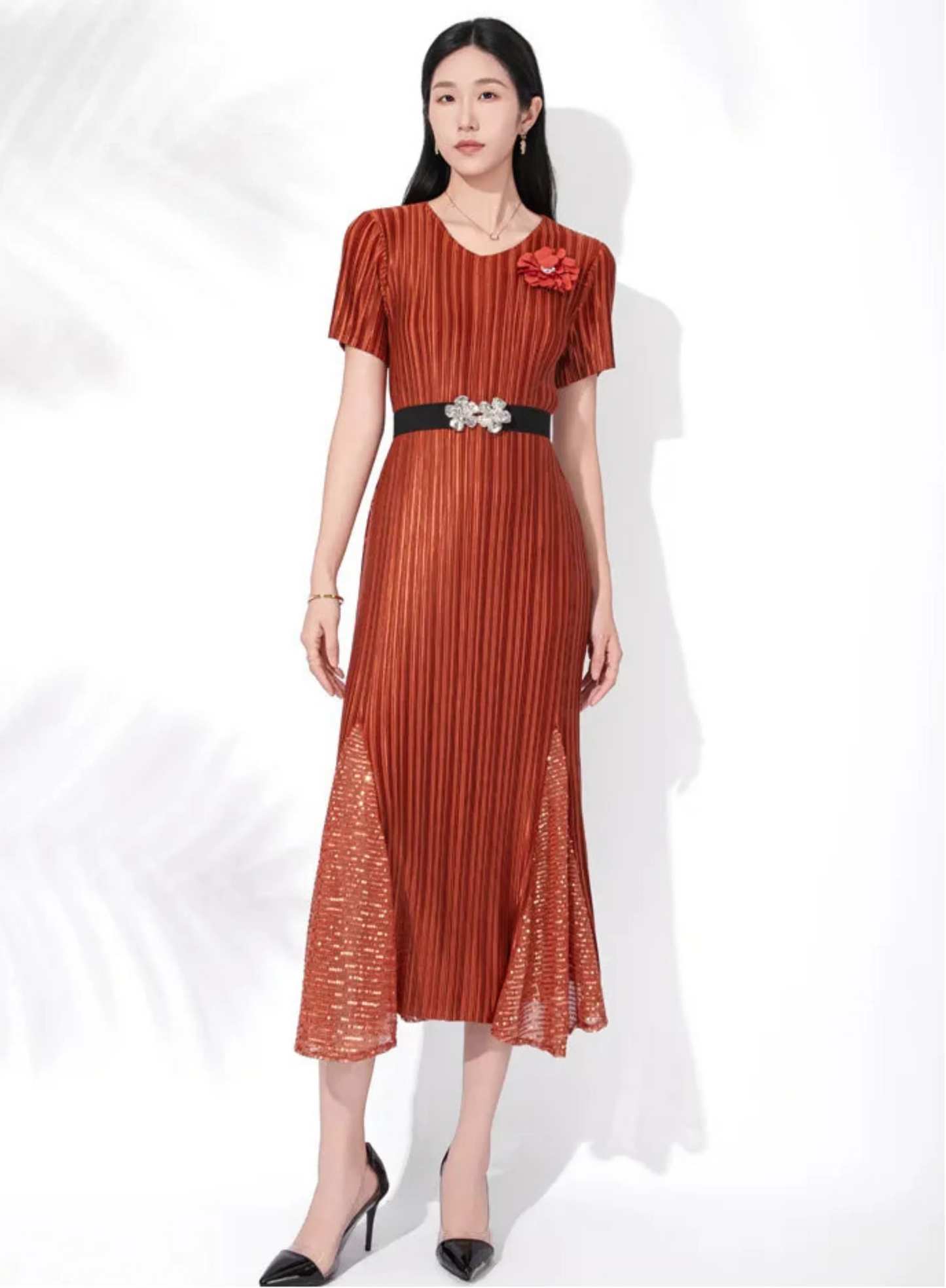 Luxury Plisse 3D Floral Dress