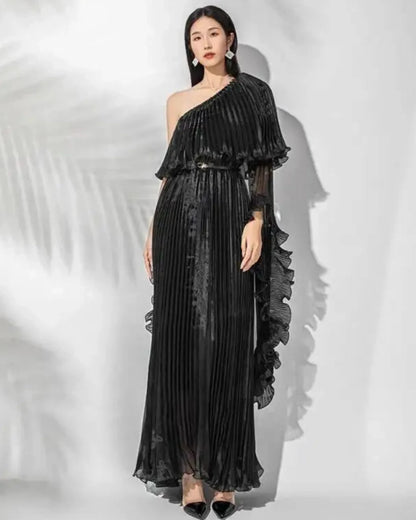 Luxury One-Shoulder Plissé Dress