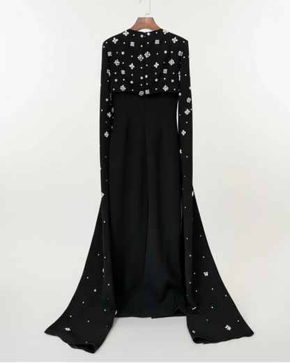 Luxury Formal Crystal Cape Dress