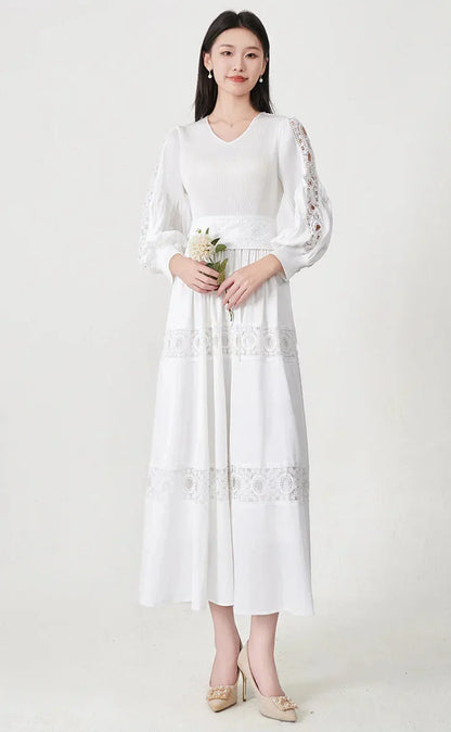 Luxury Fitted-Waist Plissé Dress