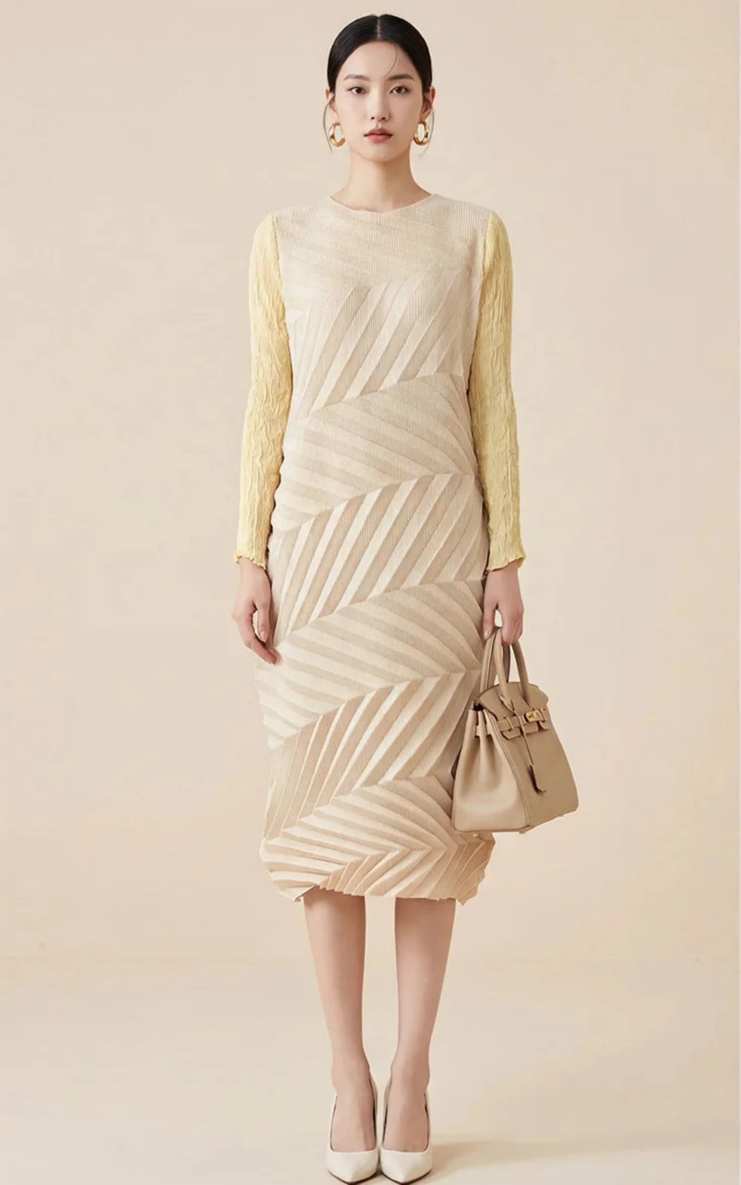 Geometric Pleated Midi Dress