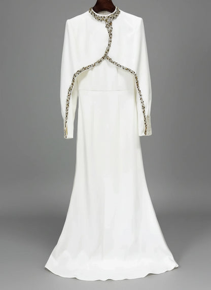 Embellished Cape Overlay Dress