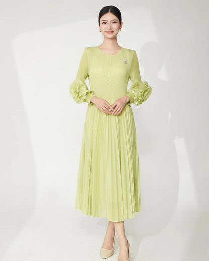 Ruffle Sleeve Plissé Dress