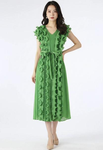Elegant Ruffle Plisse Dress