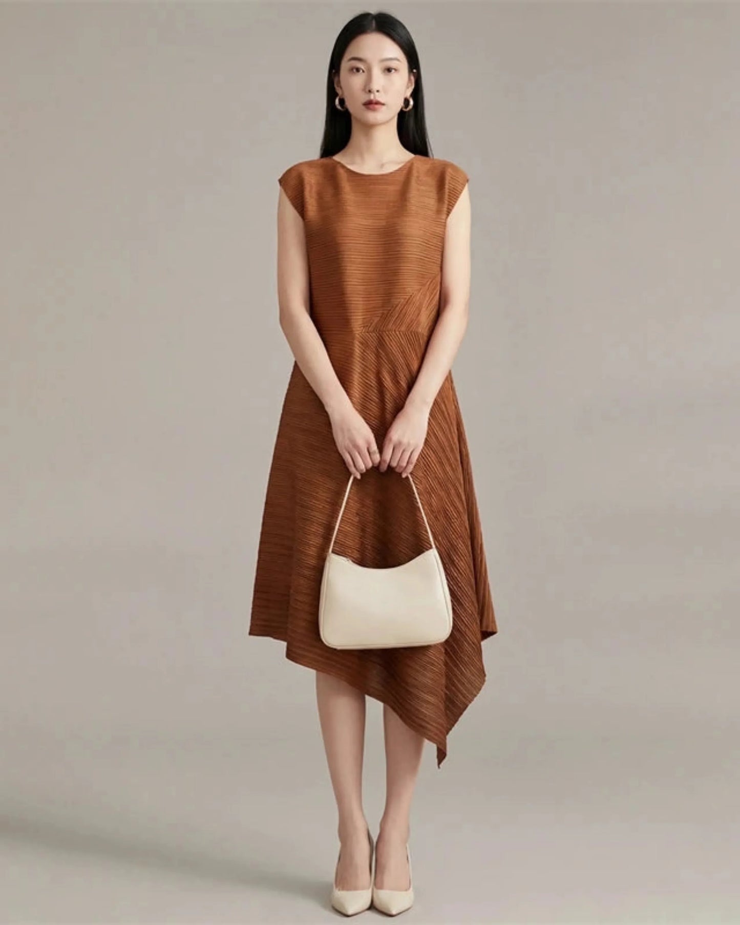 Architectural Pleated Midi Dress