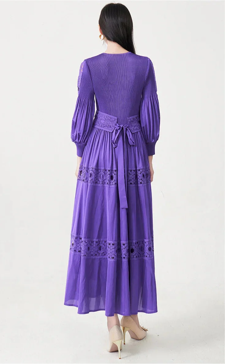 Luxury Fitted-Waist Plissé Dress