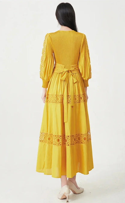 Luxury Fitted-Waist Plissé Dress