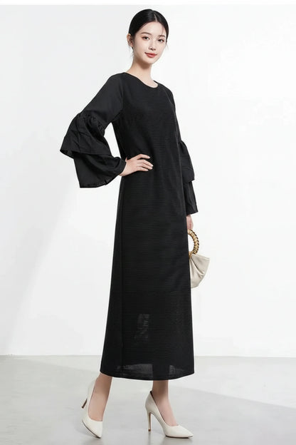 Luxury Ruffle Sleeve Plisse Dress