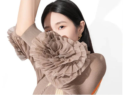 Plissé Midi Dress with Self-Tie