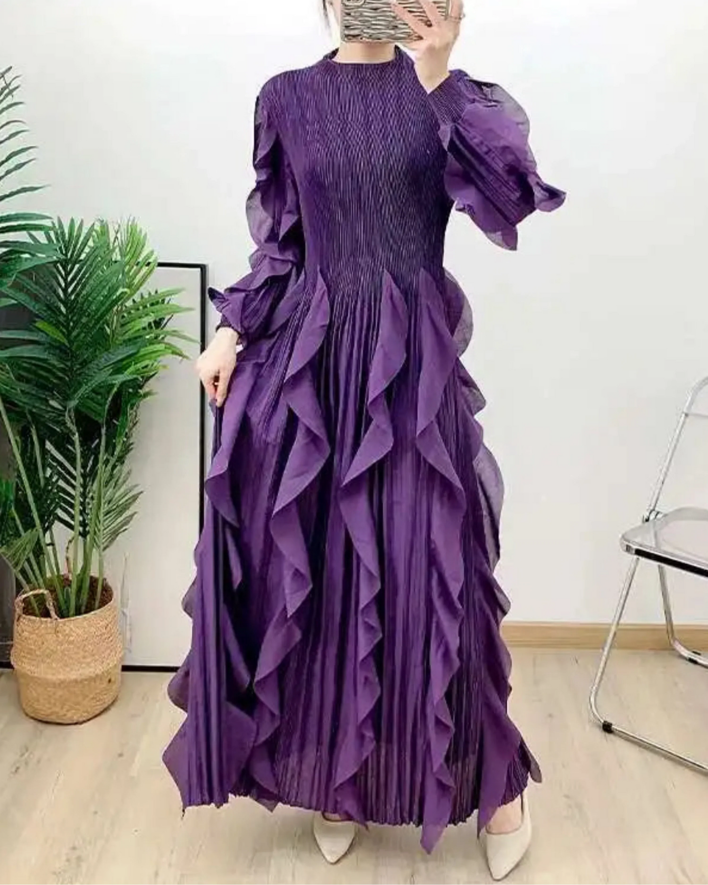 Dressy Pleated Caftan Dress