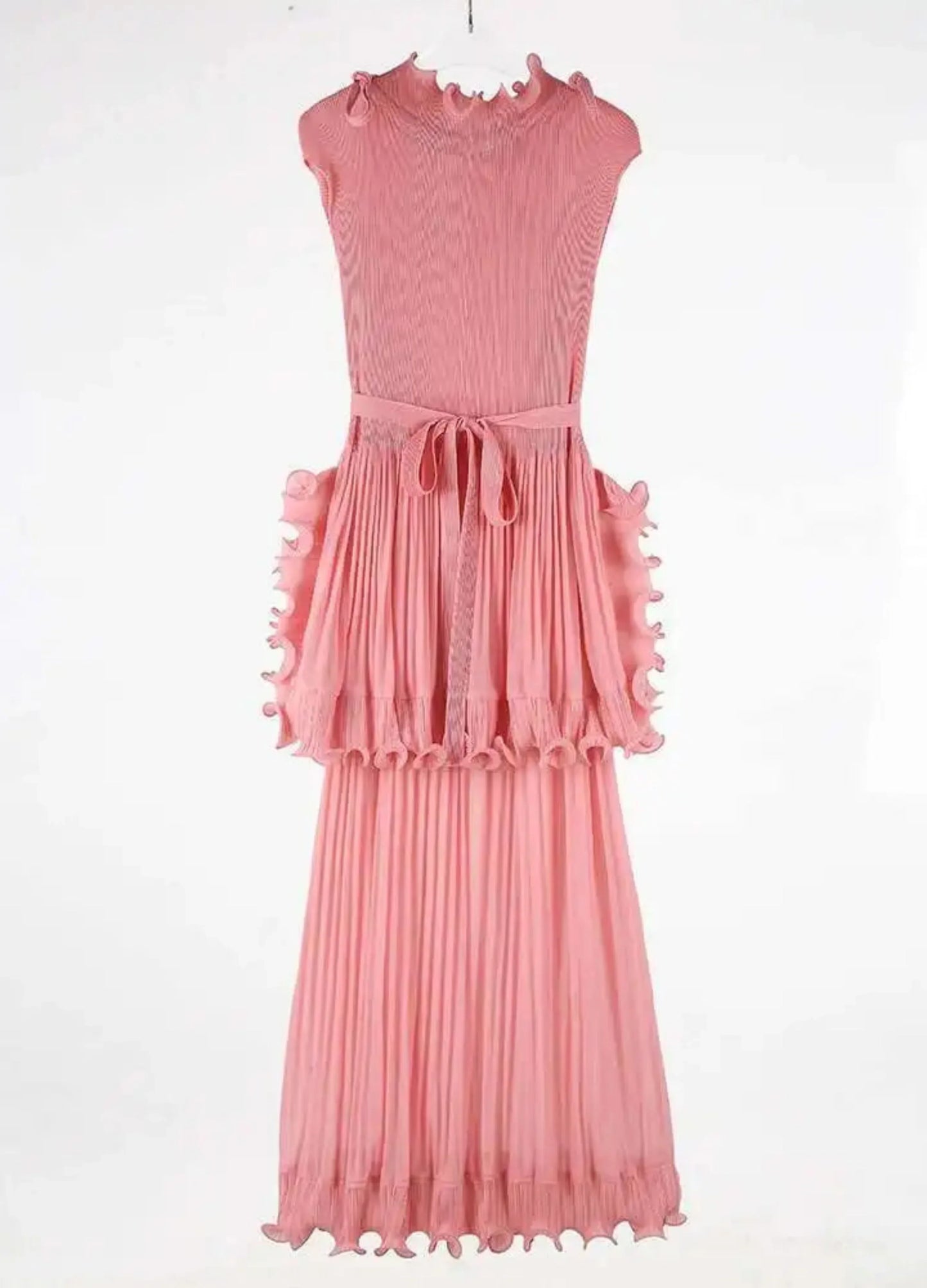 Pleated Sleeveless Ruffle Dress