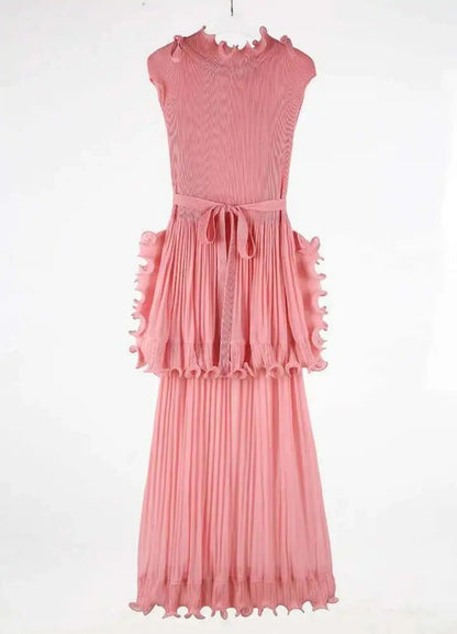 Pleated Sleeveless Ruffle Dress