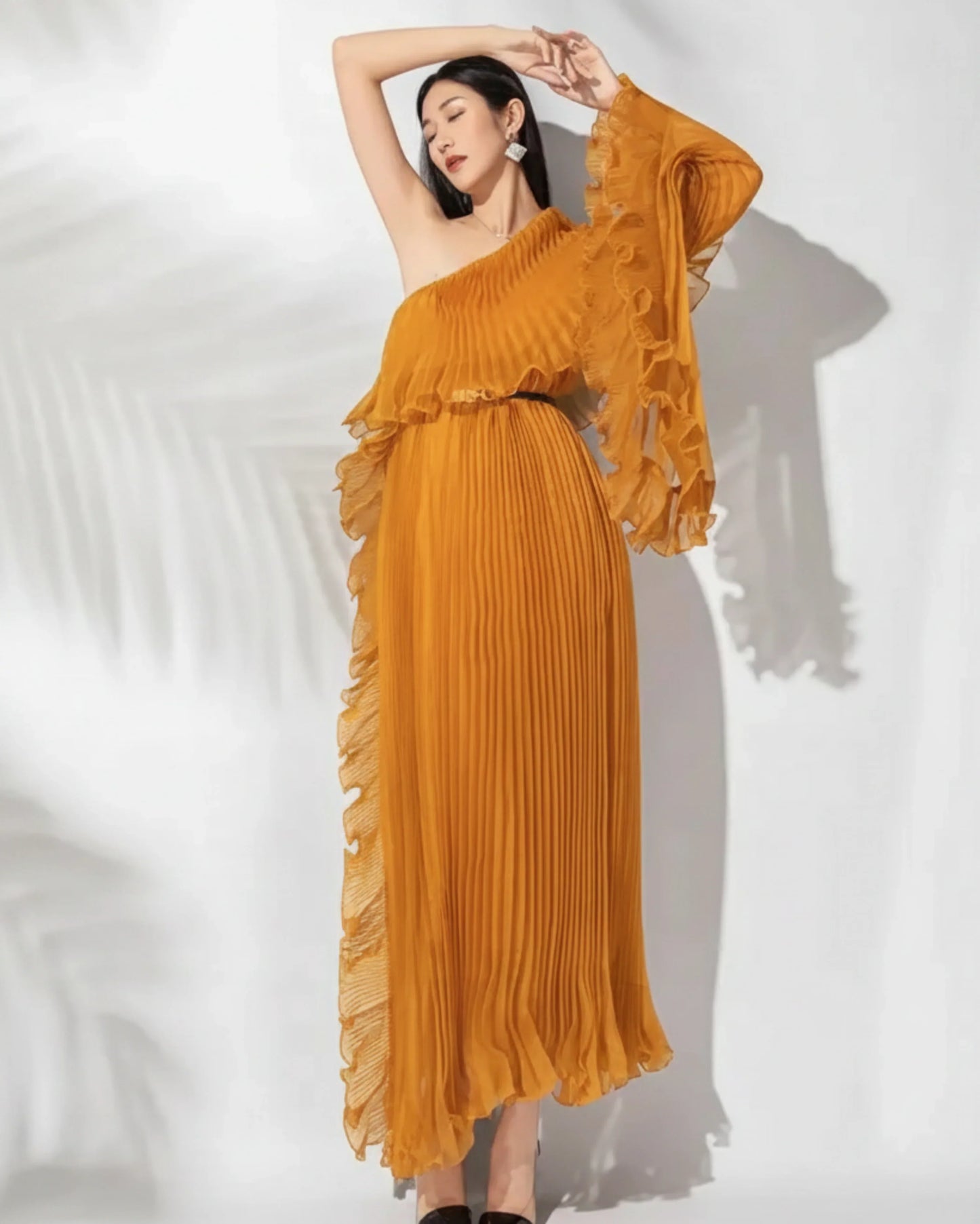 Luxury One-Shoulder Plissé Dress