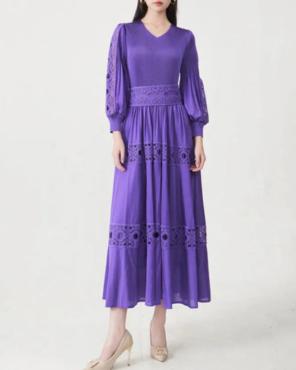 Luxury Fitted-Waist Plissé Dress