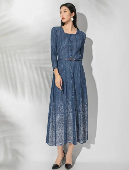 Luxe Plissé Square-Neck Dress