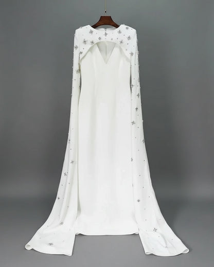 Luxury Formal Crystal Cape Dress