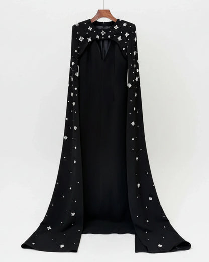 Luxury Formal Crystal Cape Dress