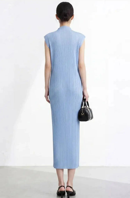 Asymmetric Pleated Sleeveless Dress