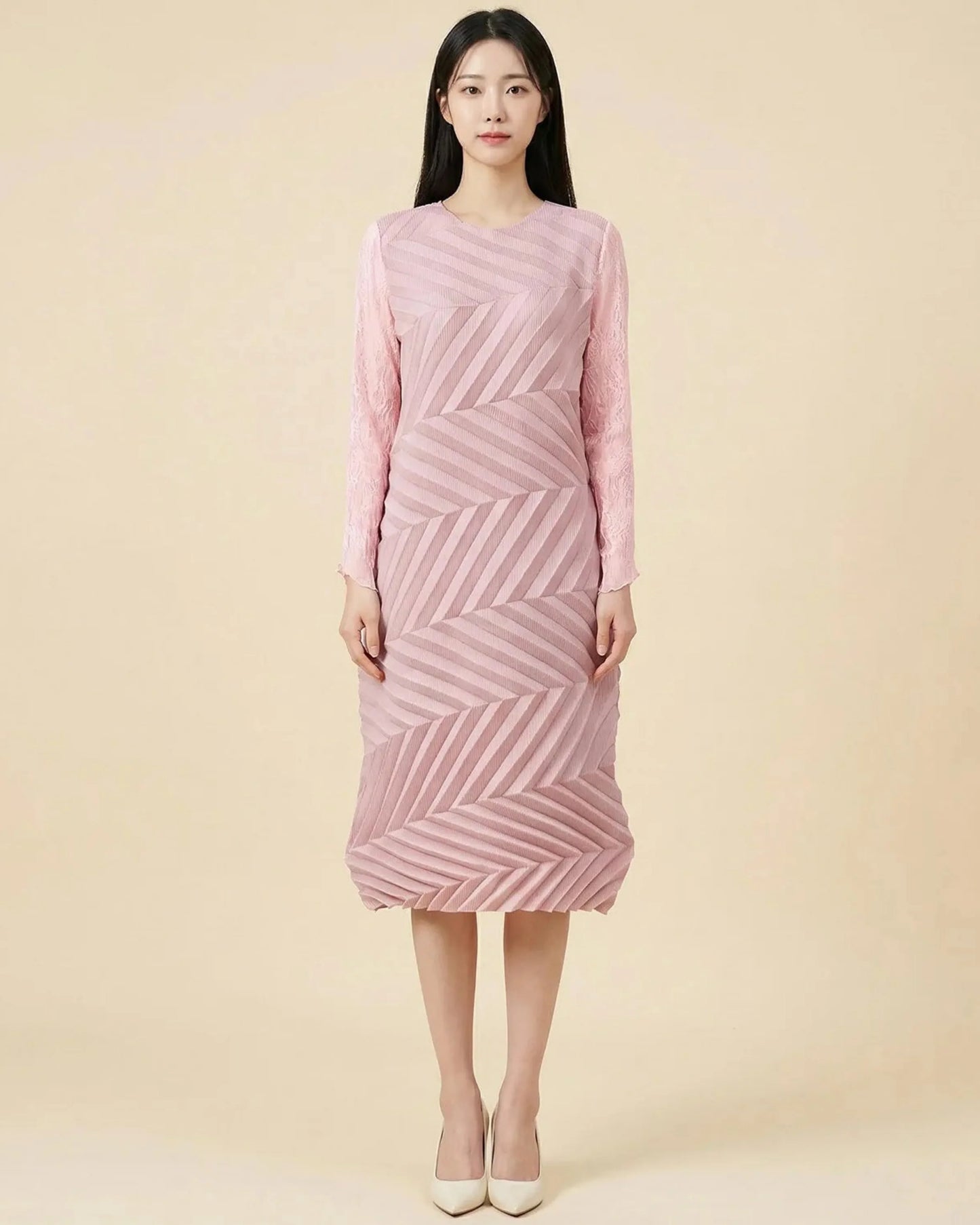 Geometric Pleated Midi Dress