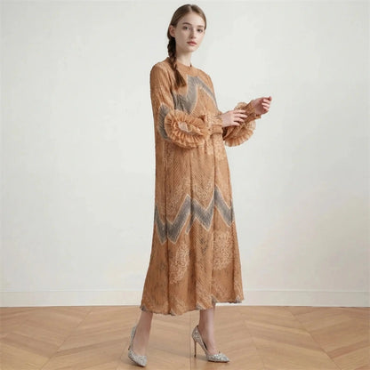 Plissé Ruffle-Sleeve Dress