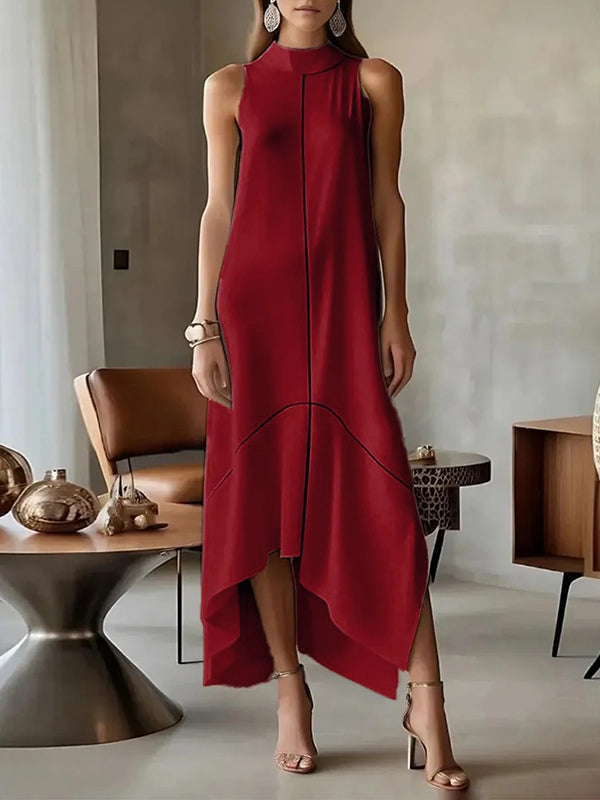 Sleeveless Split-Joint Split-Side High Neck Maxi Dresses