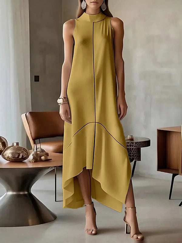 Sleeveless Split-Joint Split-Side High Neck Maxi Dresses
